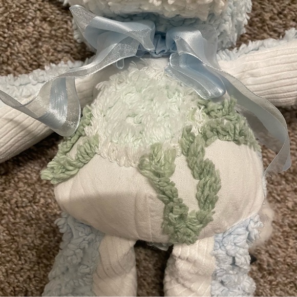 Vintage Chenille Textured Plush Cow Fine Toy Co White Blue Green Stuffed Animal - Picture 5 of 5